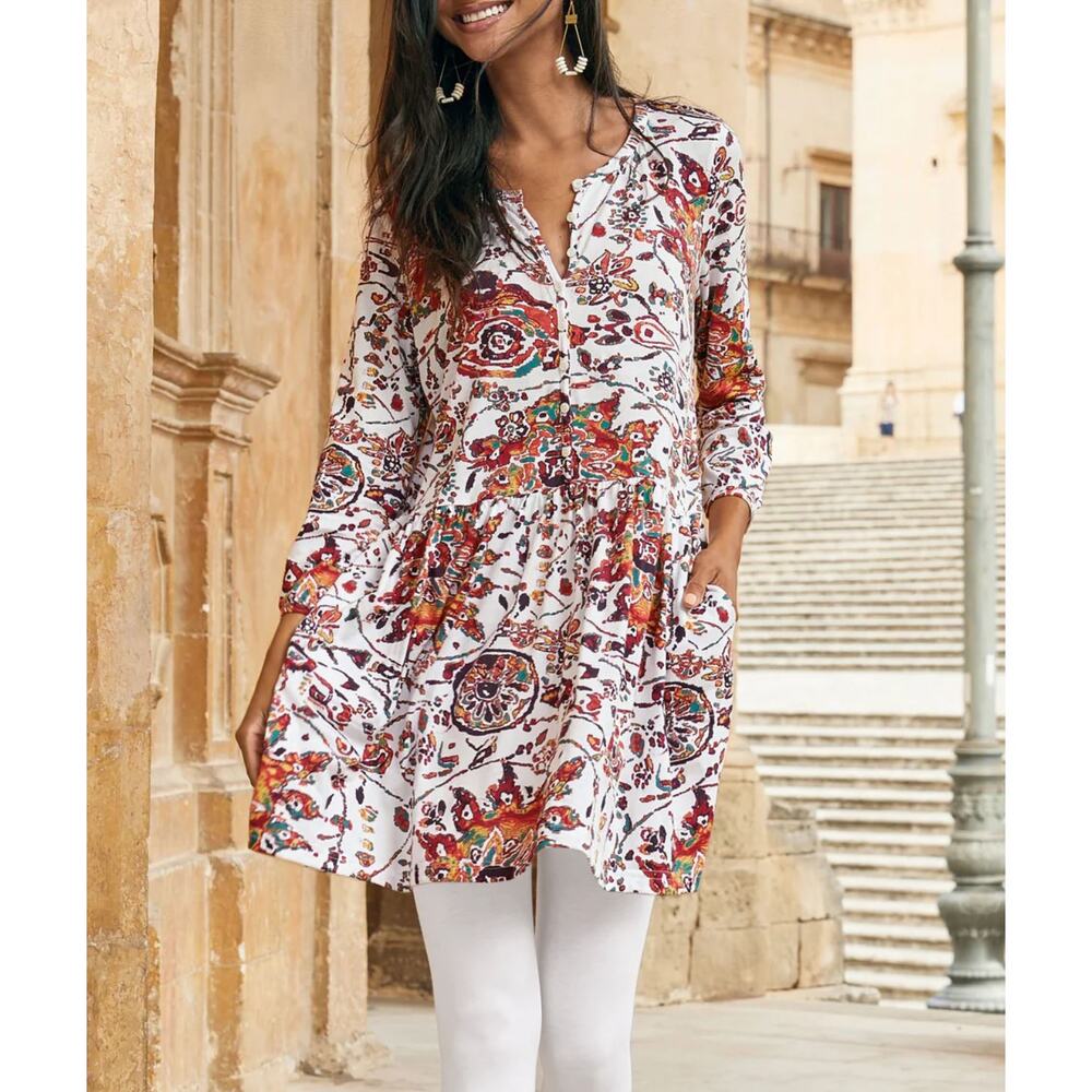 Peruvian Connection Goa Tunic XS Colorful Print 100% Pima Cotton NEW NWT